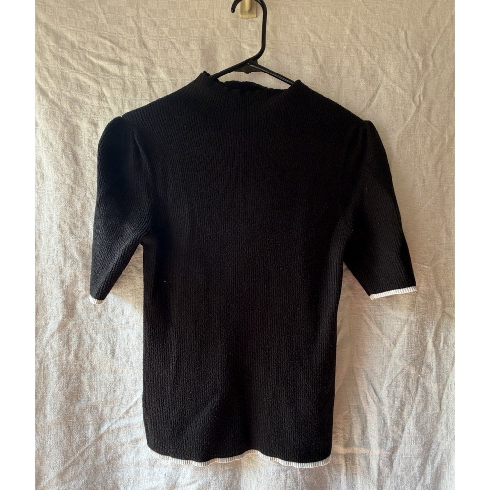 89th & Madison Black White Short Sleeve Knit Sweater Button Sleeve Womens Medium